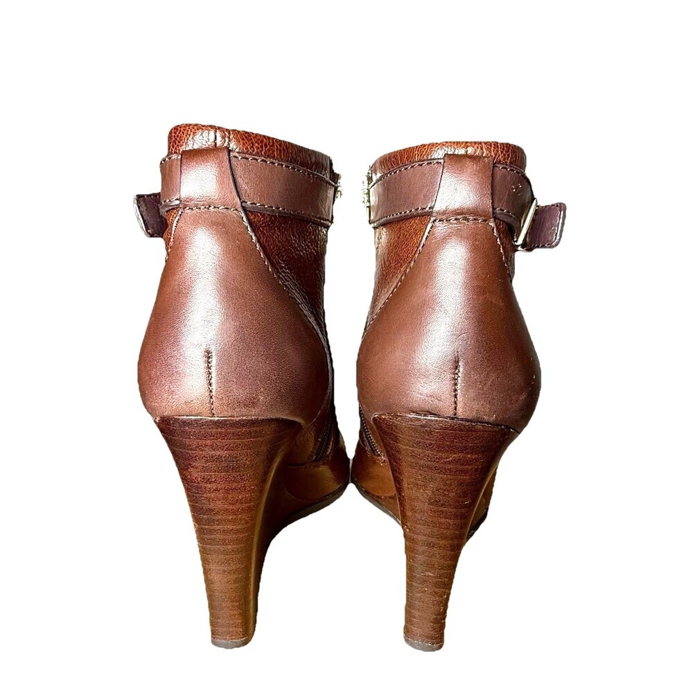 Coach Melody Leather Wedge Ankle Boots Brown Almond Toe Zip Size 7B - Picture 7 of 14